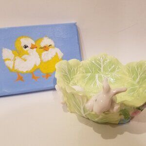 Original Handpainted Painting of 2 Baby Chicks with Porcelain Harry & David Bowl